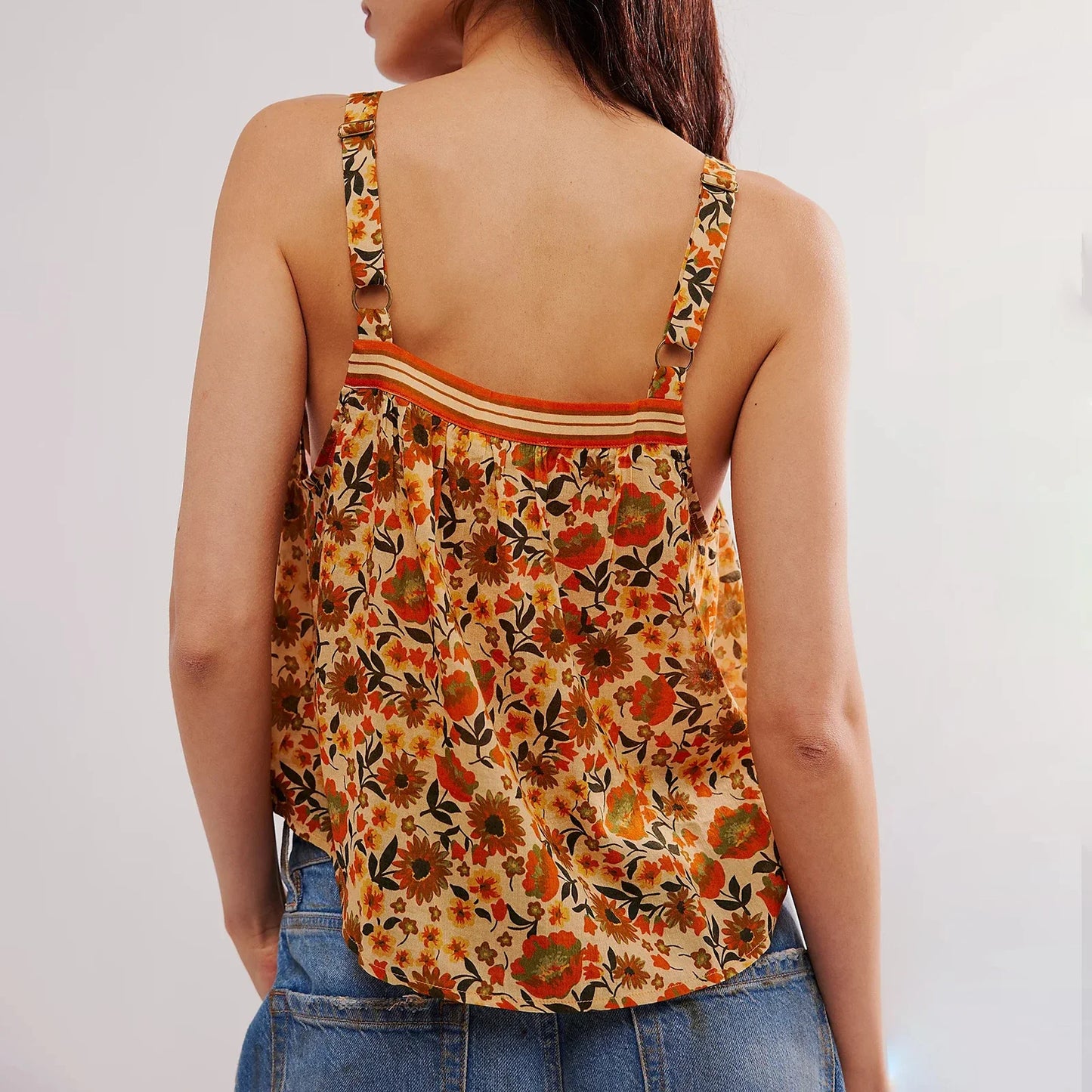 maoxiangshop - Womens Summer Bohemian Cute Tank Tops Casual Chic Floral Print Sleeveless Front Button-down Basic Y2K Vest Streetwear