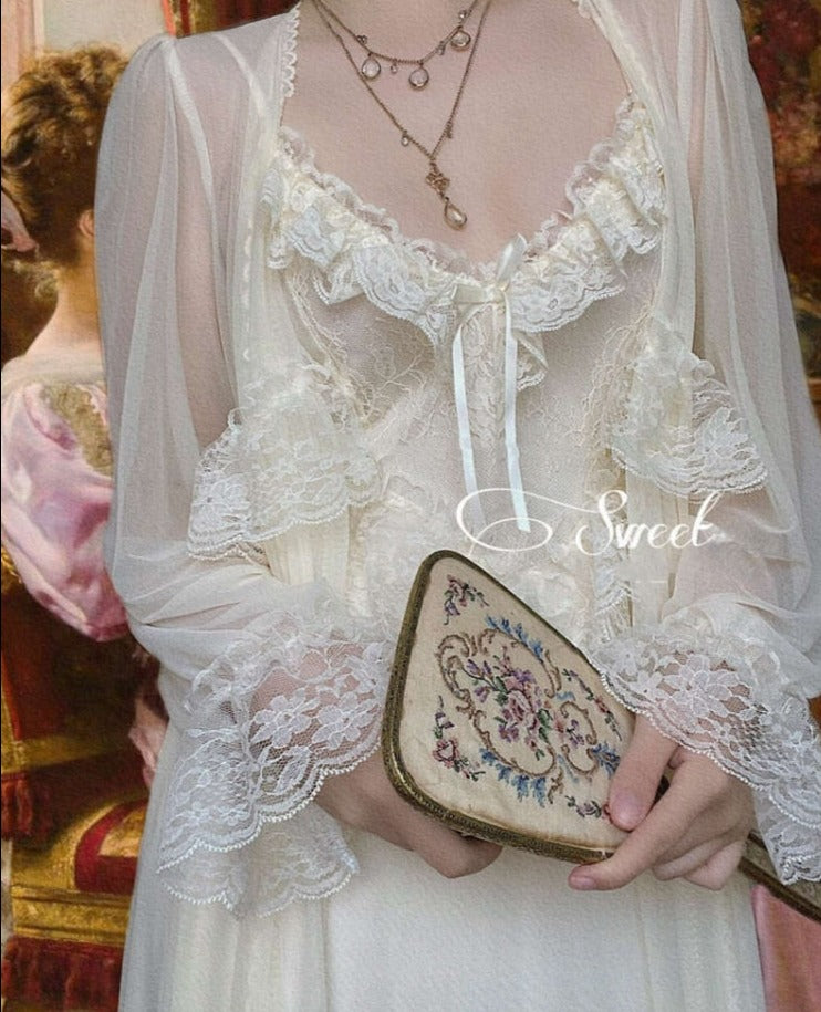 maoxiangshop French Sweet Vintage Fairy Dress Women Autumn Lace Sexy Casual Korean Dress Female Court Chiffon Elegant Long Strap Dresses