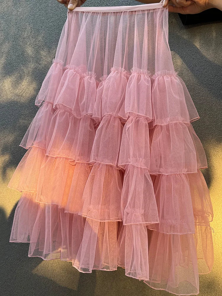 maoxiangshop - Sweet Lolita Mesh Ruffles Tutu Skirts Ball Gown Lolita Extended Skirt Lining Daily Lolita Lace Gauze Fluffy Skirt