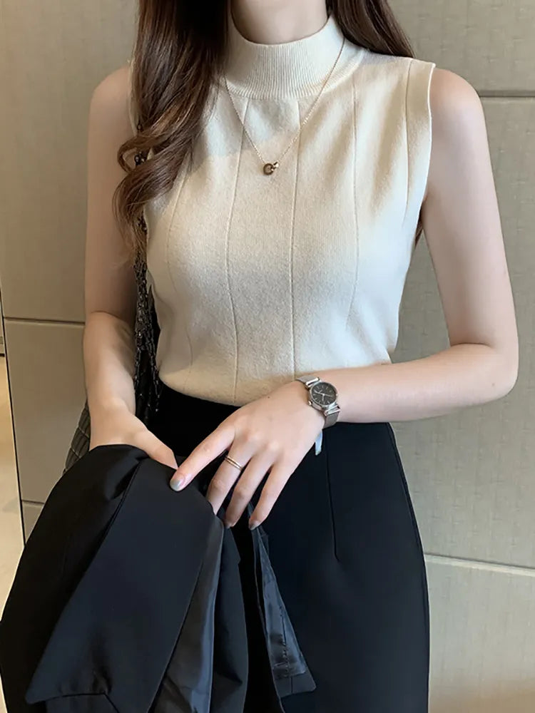 maoxiangshop Spring Women Knitted Green Tank Tops Women Thin Tops Basic Casual Tank Tops O-neck Tees Sleeveless Tops For Women