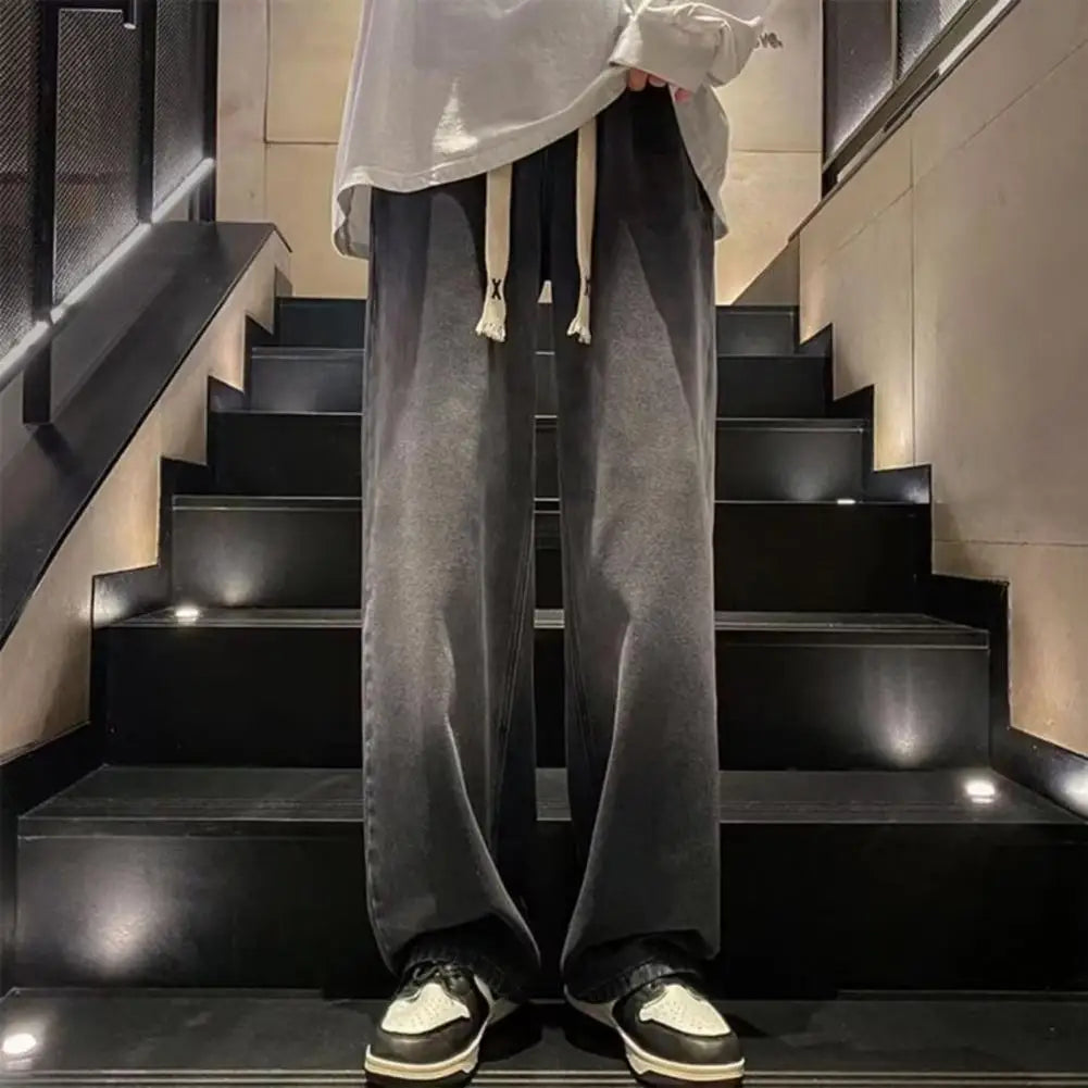 maoxiangshop Men's Jeans Korean Version Student Casual Pants High Street Straight Loose Wide Leg Jeans Black Grey Blue Baggy Jeans