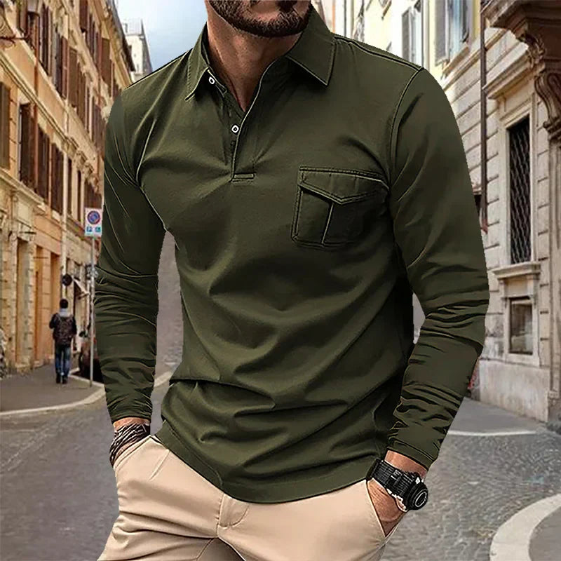 maoxiangshop 2024 Autumn Men's Polo Shirt Lapel Pocket T-shirt Men's Breathable Business Casual Long sleeved