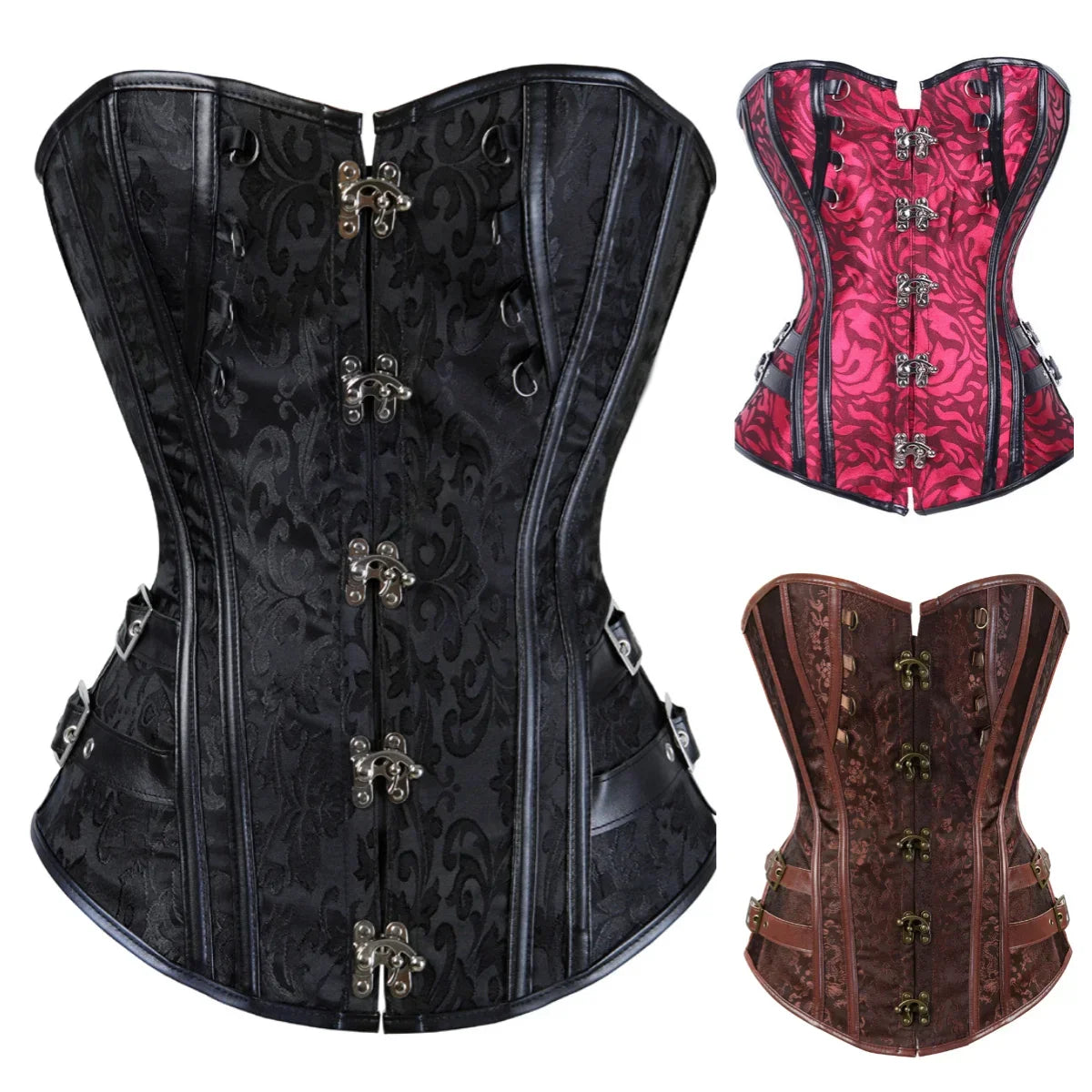 maoxiangshop - Gothic Corset Top for Women Steampunk Corsets Leather Jacquard Bustiers Pirate Basque Halloween Cosplay Costumes Rave Outfits