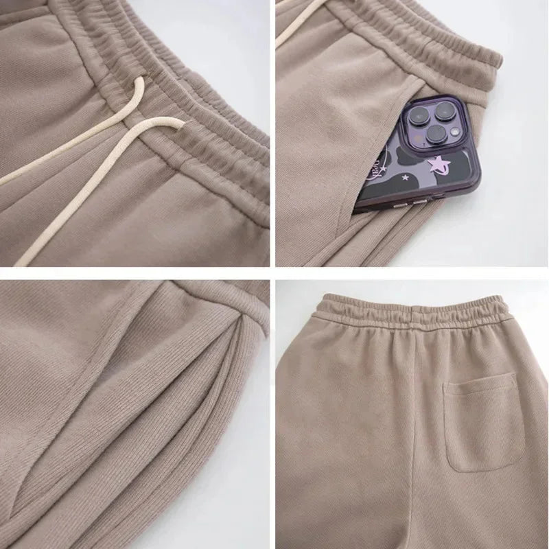 maoxiangshop - 2024 Autumn New Wide Leg Pants Women Baggy Sweatpants Loose High Waisted Bound Feet Pants Lady Lace Up Casual Straight Trousers