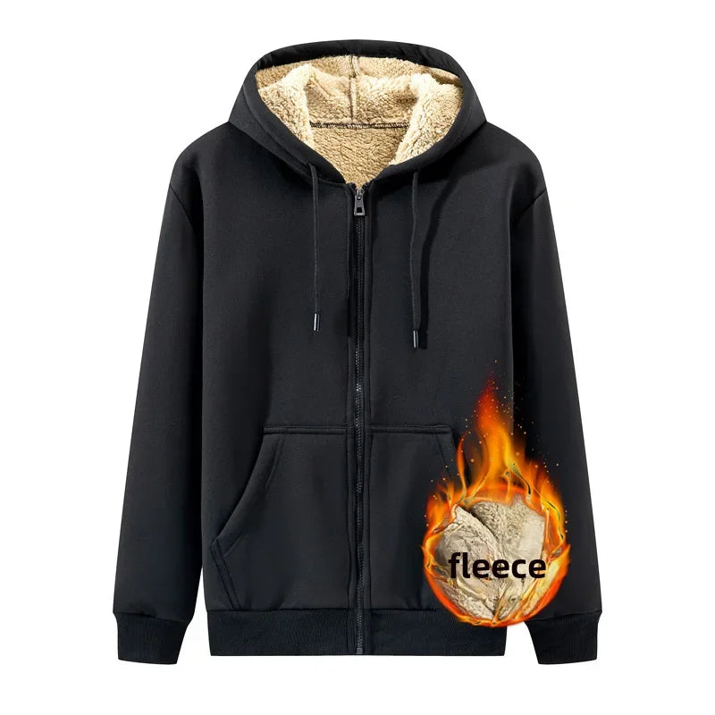 maoxiangshop Autumn Winter New Men's Fleece Lined Thickened Sweatshirt Cardigan Hooded Zip Up Versatile Casual Jacket Warm Lambswool