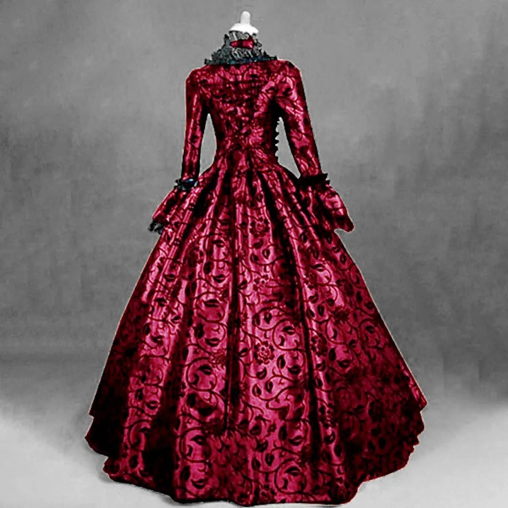 maoxiangshop - Halloween Women Victorian Medieval Queen Cosplay Costume Vintage Retro Gothic Lace Lace Up Party Long vestidos Evening Dresses