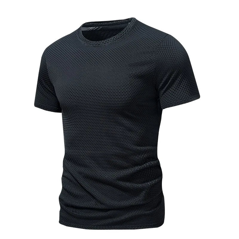 maoxiangshop Summer Ice Silk Streetwear Mens Short Sleeve Solid Color T-Shirts Breathable Basic T-shirt Beach Lightweight T Shirt Homme