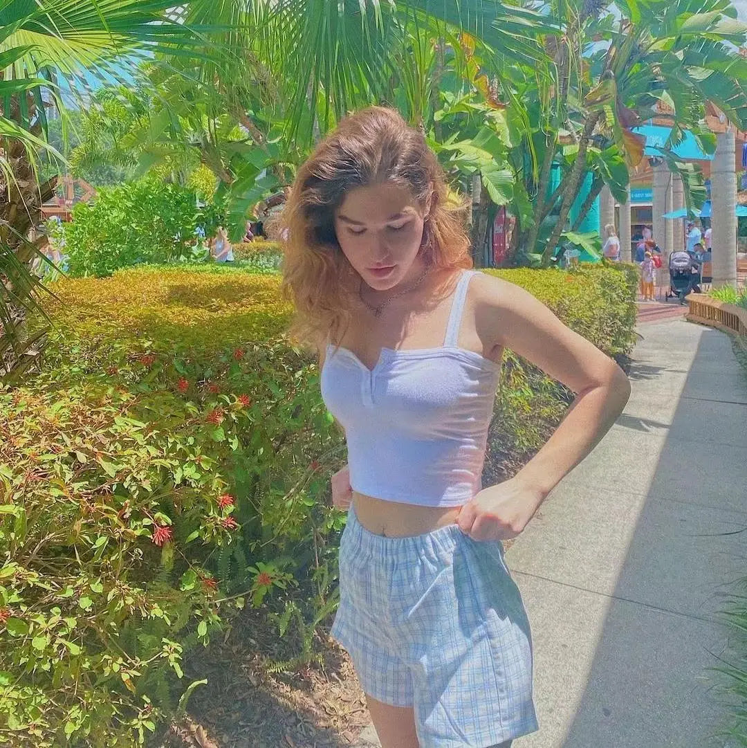 maoxiangshop - Sexy outfits for woman Summer fashion cami top women cute sexy vintage clothes white crop top causal button up tops ribbed