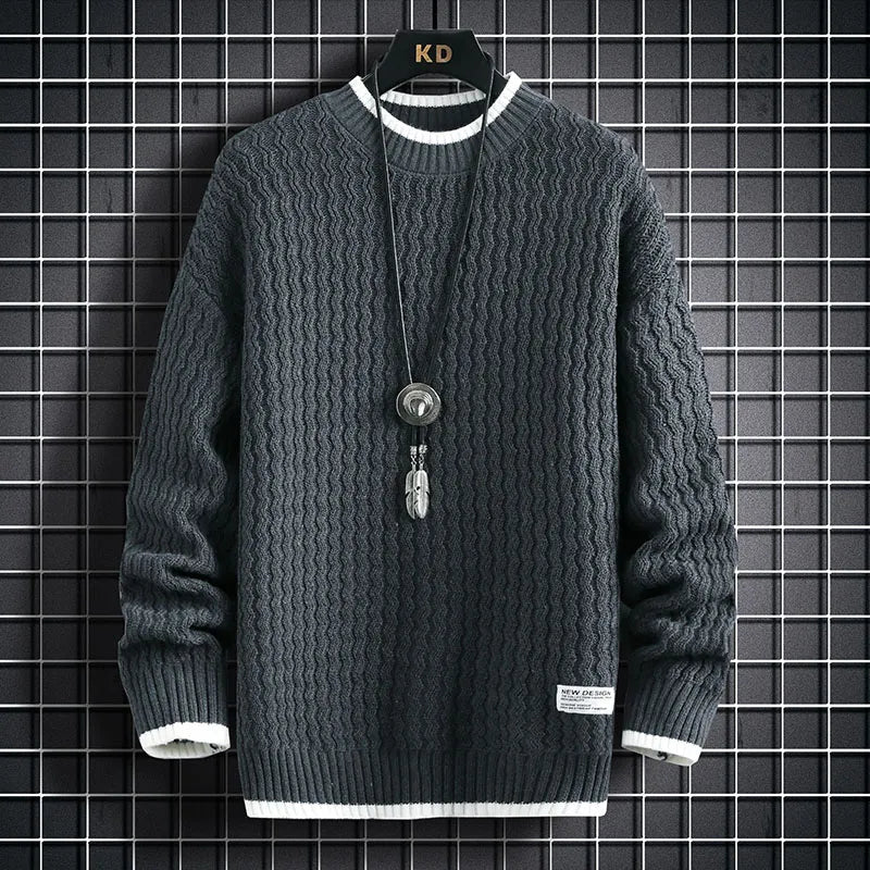 maoxiangshop Fashion Sweater Men's Knitted Stripe Pattern Pullover O-Neck Winter Sweaters