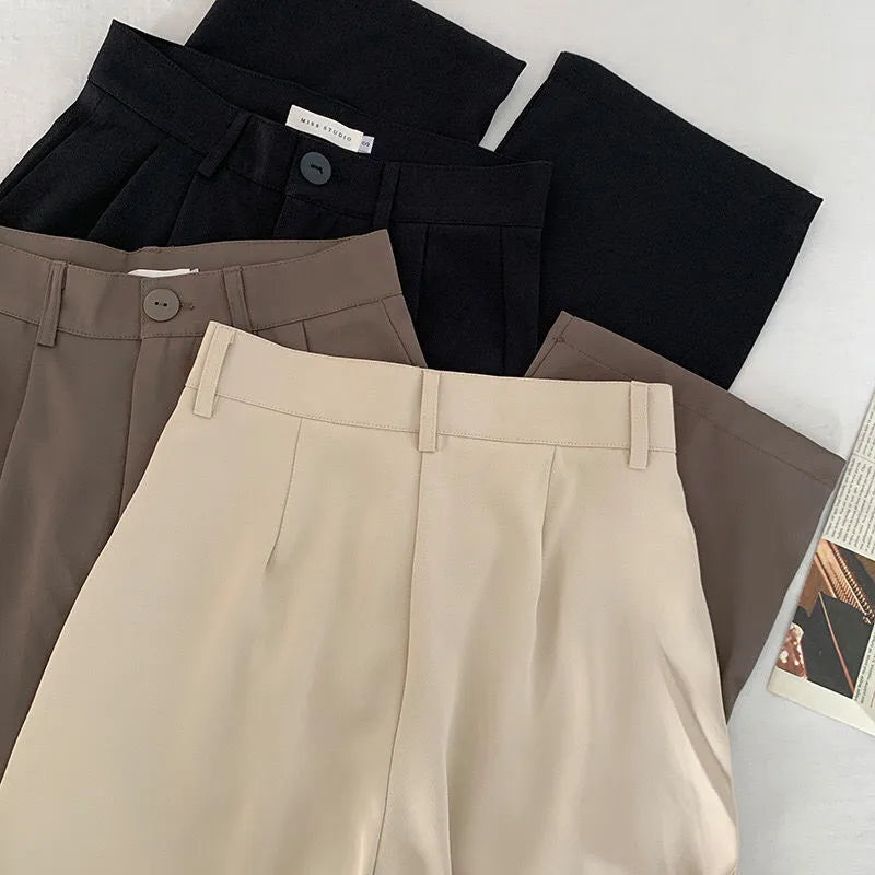 maoxiangshop High Waist Women Suit Pants Fall Straight Office Ladies Korean Fashion Trousers Casual Button Loose Female Black Pants New