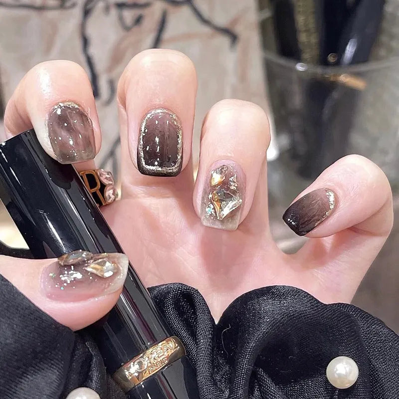 maoxiangshop 24pcs Wearable Pink Press On Fake Nails Tips With Glue false nails design Butterfly Lovely Girl false nails With Wearing Tools