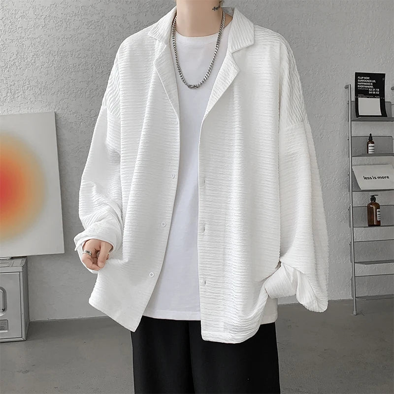 maoxiangshop 2024 Spring Summer Men White Vintage Shirts Mens Harajuku Fashion Oversized Shirt Male Black Casual Streetwear Blouses 5XL