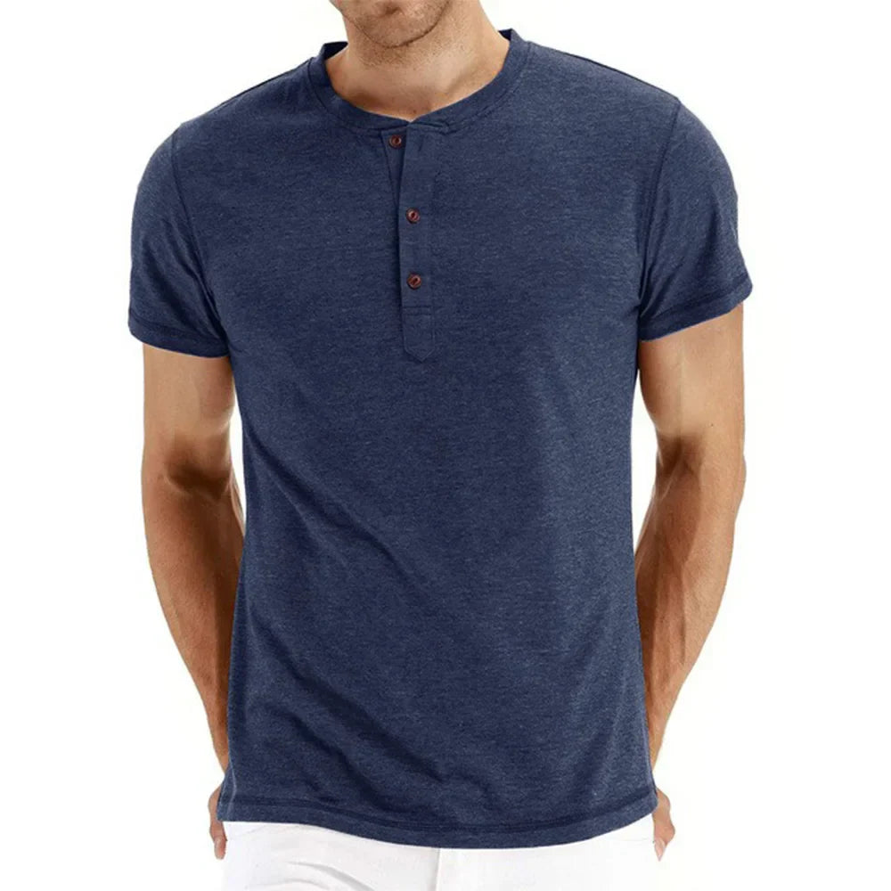 maoxiangshop Brand Quality Cotton Men T-shirt Henry Neck Fashion Design Slim Fit Solid T-shirts Male Tops Tees Short Sleeve T Shirt For Men