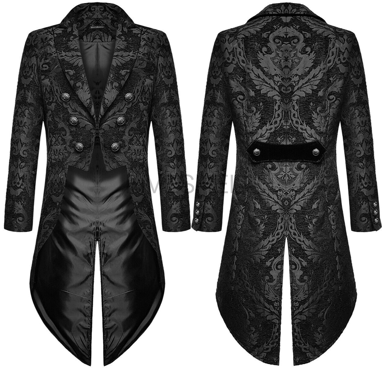 maoxiangshop Adult Men Medieval Cosplay Black Jackets Devil Fashion Gothic Steampunk Tailcoat Costume Black Brocade Damask Wedding Halloween