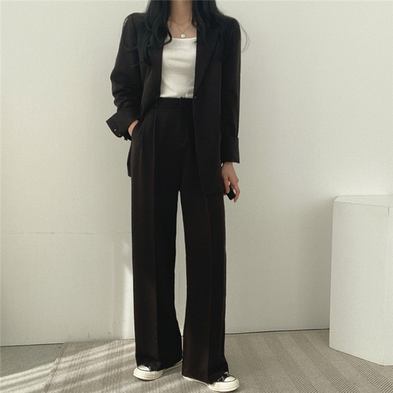 maoxiangshopWomen Suit Jacket Trousers Set Full Sleeve Single Breasted Pants Solid Elegant Suit Commuter Coat Autumn Winter Clothing