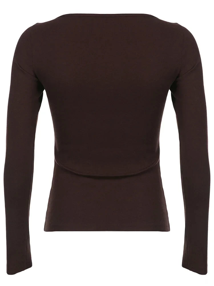 maoxiangshop Y2k Women's Long Sleeve Knitted Tops Lace Stitching Neckline Knitwear Bowknot Decoration Slim-Fit Tshirt Pullovers Clubwear