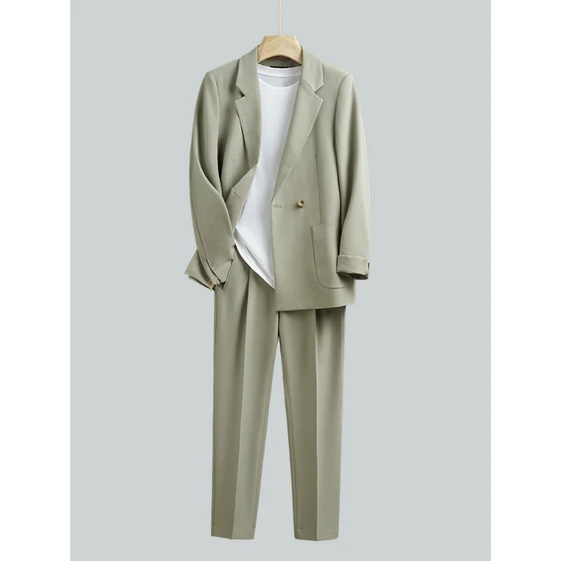 maoxiangshop New Casual Suit Set Men's Loose Fit Korean Version Handsome Spring Autumn Small Suit Coat Men's Slim Fit Complete Set