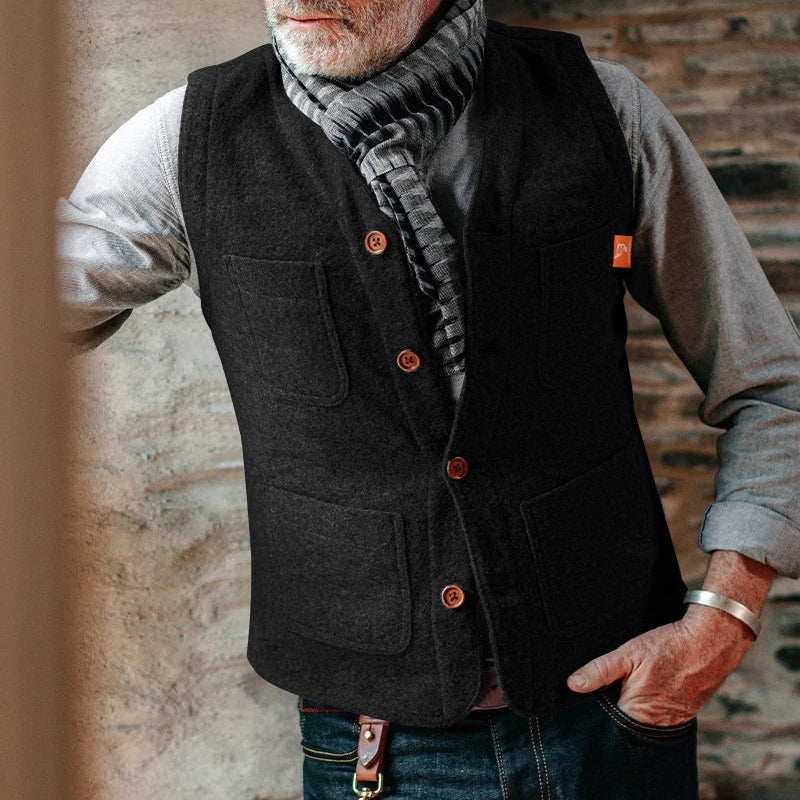 maoxiangshop Multi Pockets Patchs Mens Vest Jackets Solid Color V Neck Sleeveless Buttoned Blazer Coats For Men Spring Summer Vintage Outfits