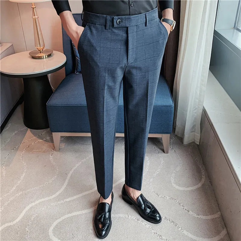 maoxiangshop High Quality Men's Formal Pants Office Social Business Fashion Plaid Suit Pants Casual Slim Wedding Street Wear Trousers