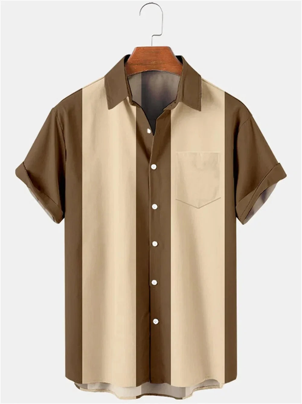maoxiangshop Summer New Men's Pocket Short Sleeve Shirt Fashion Casual Solid Color Panel Lapel Beach High Quality Top Comfortable Soft Fabric