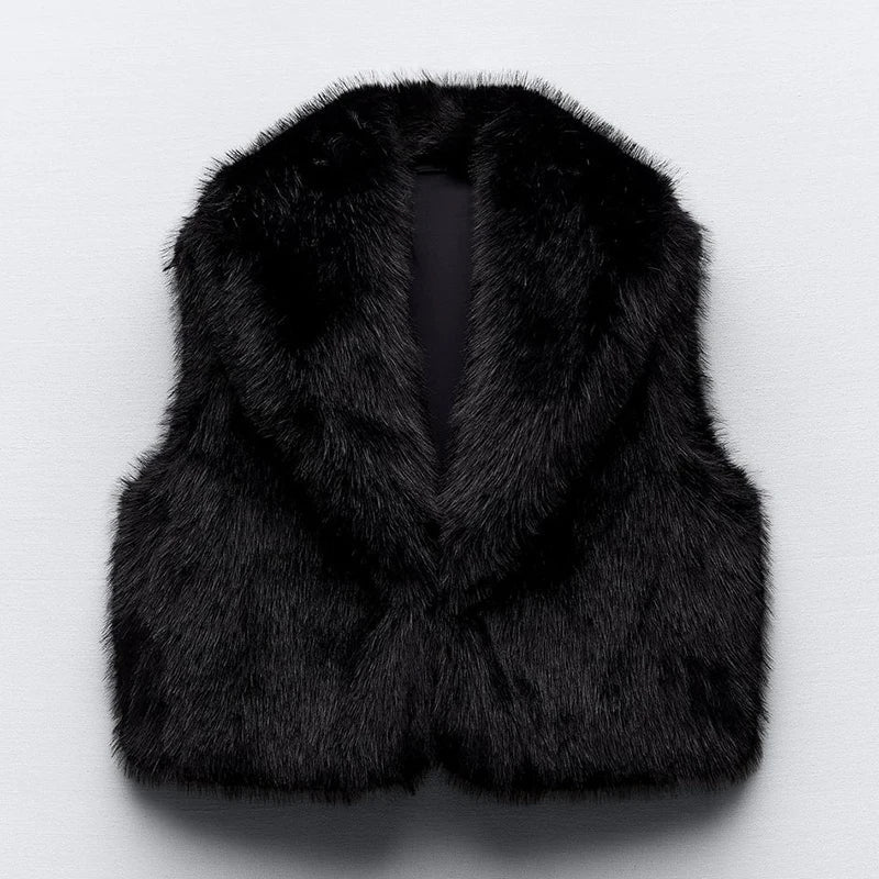 maoxiangshop - Faux Fur Vest Women 2024 Winter Warm Fake Fox Fur Sleeveless Jacket Coats Chic Fluffy Waistcoat Autumn Outerwear Gilets