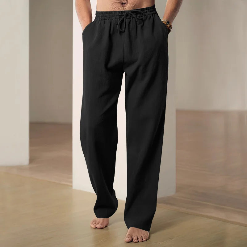 maoxiangshop Summer Cotton Linen Trousers Breathable Men's Trousers Hemp Elastic Waist Casual Pants Harajuku Trous Loose Casual Sports Pants