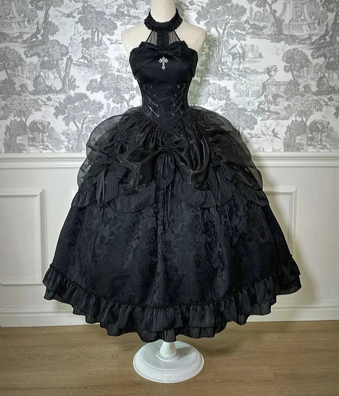 maoxiangshop - Solid Color Hanging Neck Lolita Dress