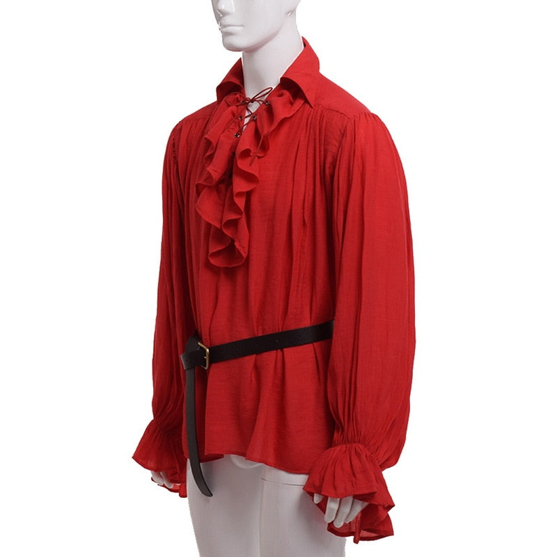 maoxiangshop Medieval Renaissance Lacing Up Shirt Bandage Tops Ruffles Shirt Fashion Men Vintage Costume Fluffy Long Sleeve Male