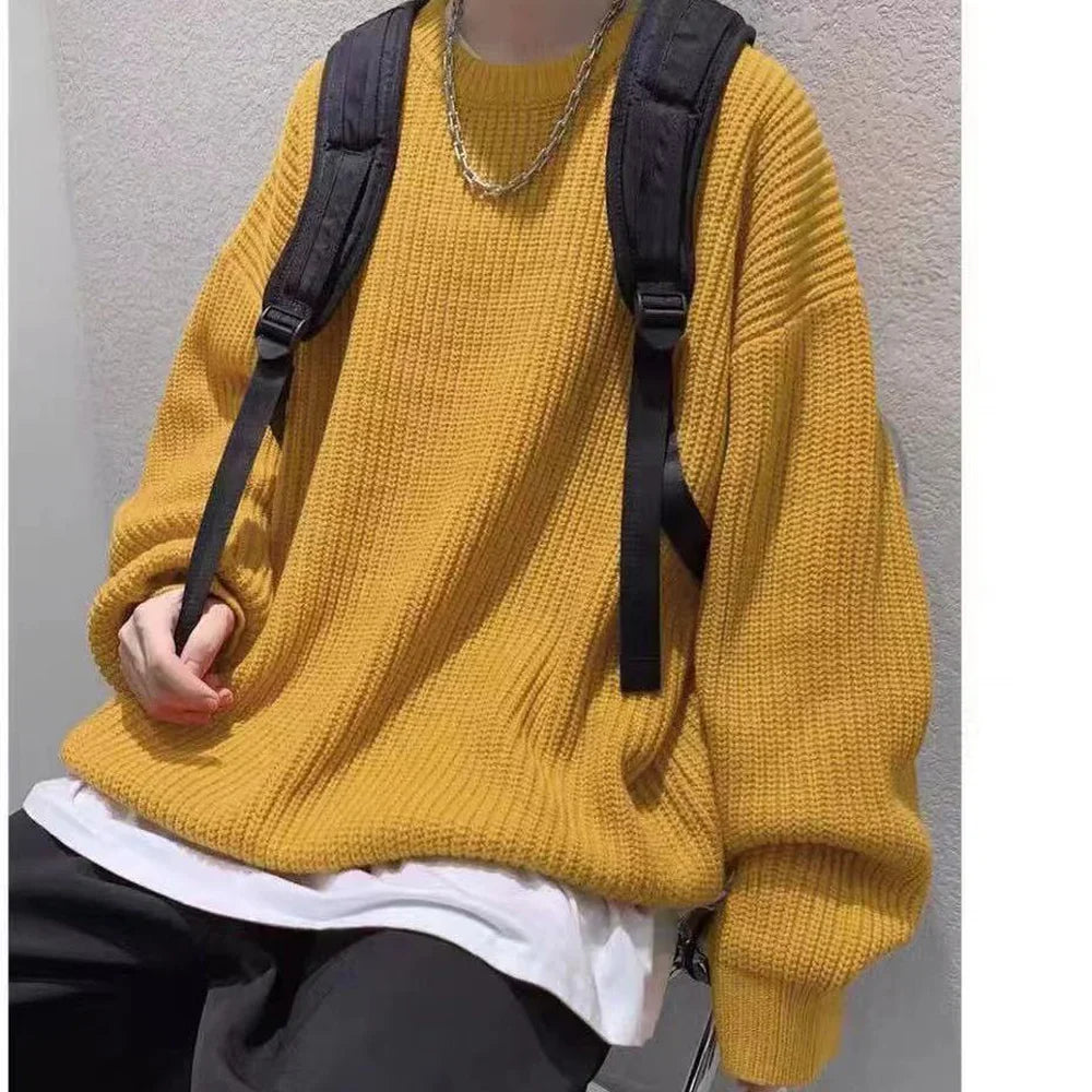 maoxiangshop Men Autumn Solid Color Wool Sweaters Slim Fit Streetwear Mens Clothing Casual Knitted Sweater Men Korean Fashion Pullovers