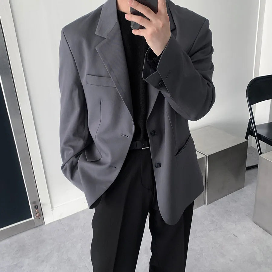 maoxiangshop Men's Suit Jacket, Japanese and Korean Style High Sense Spring Trend Casual Small Suit Black Over Size Jacket