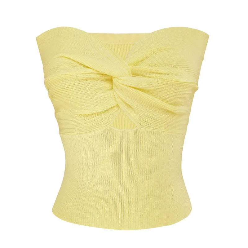 maoxiangshop - Twist Tube Tops For Women Sexy Strapless Corset Top Tee Off-Shoulder Cute Y2k Cropped Tops Knit Bustier Summer Streetwear