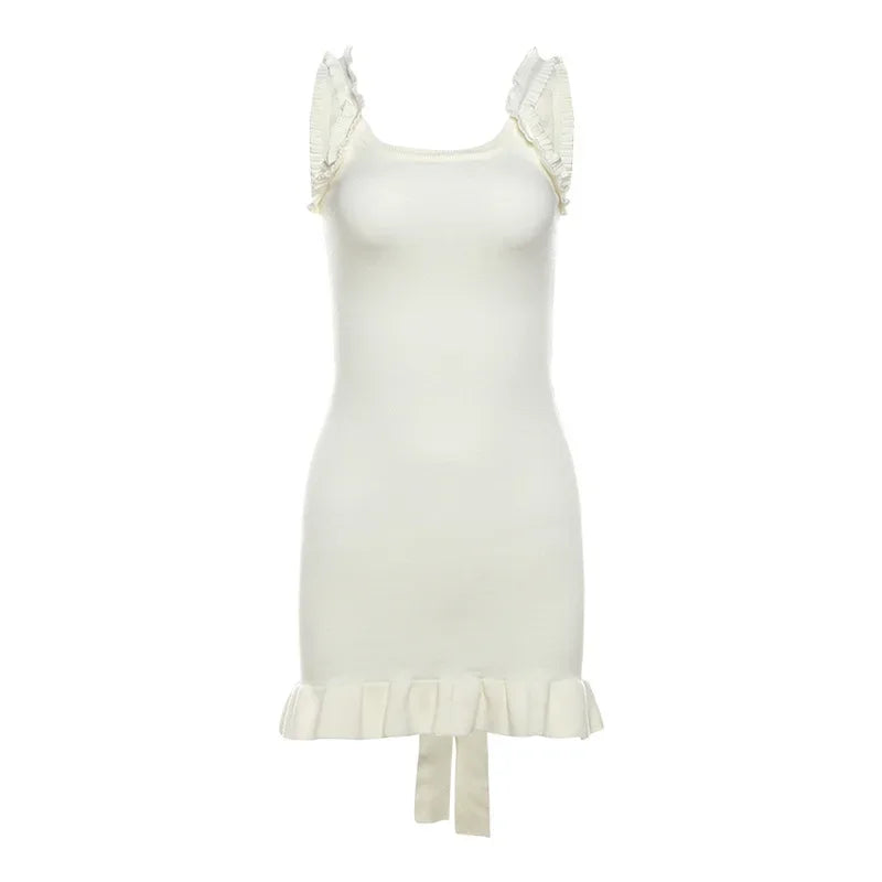 maoxiangshop - Fungus Backless Bandage Knitted Suspender Dress Women's Sexy Slim-Fitting Party Club Mini Dresses Knitwear Autumn Fashion