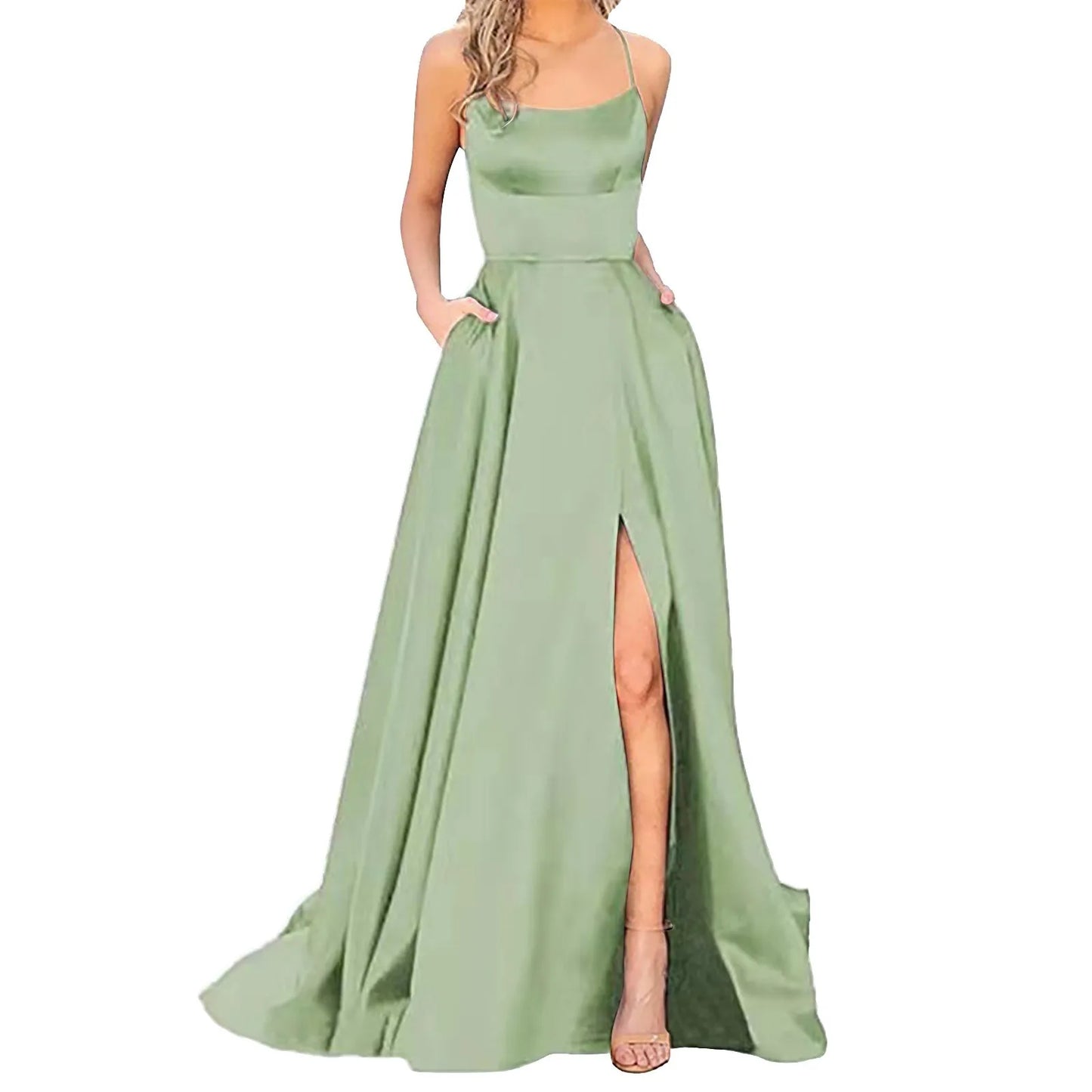 maoxiangshop-Sexy Backless Long Evening Prom Dress Purple Side Slipt Maxi Dress Women A Line Spaghetti Straps Satin Prom Gowns Formal Vestido