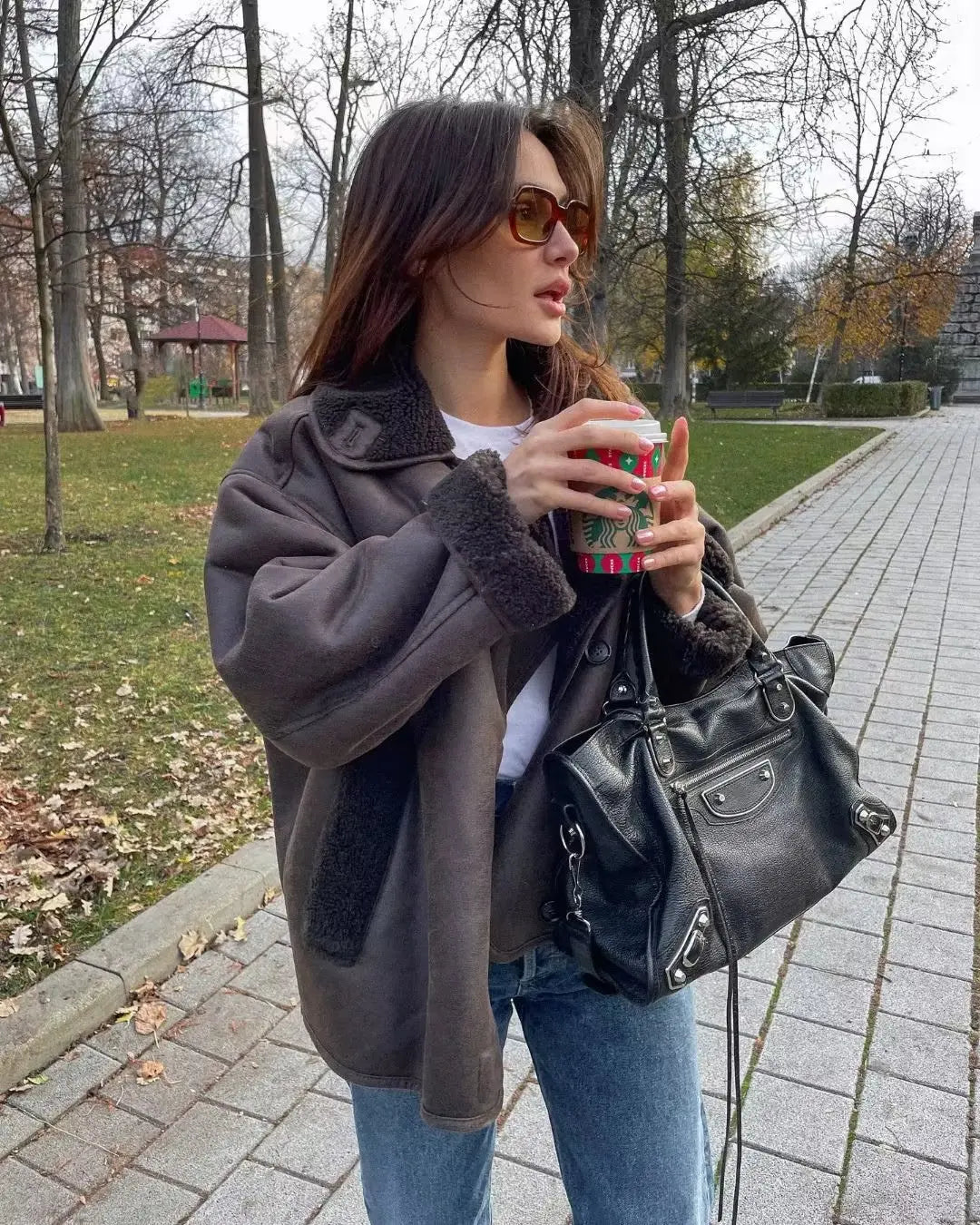 maoxiangshop - Fashion Woman Thick Faux Leather Jackets Women 2024 Winter Warm Wool Blends Chic Coats Lapel Pu Plush New In Outerwear