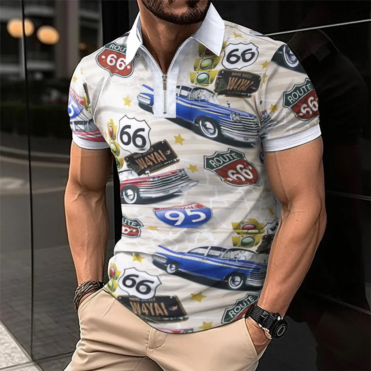 maoxiangshop 2024 Summer Best-Selling Men's Polo Shirt Lapel Printed Men's Clothing Stripes Polo Shirt Casual Sports Men's Shirt