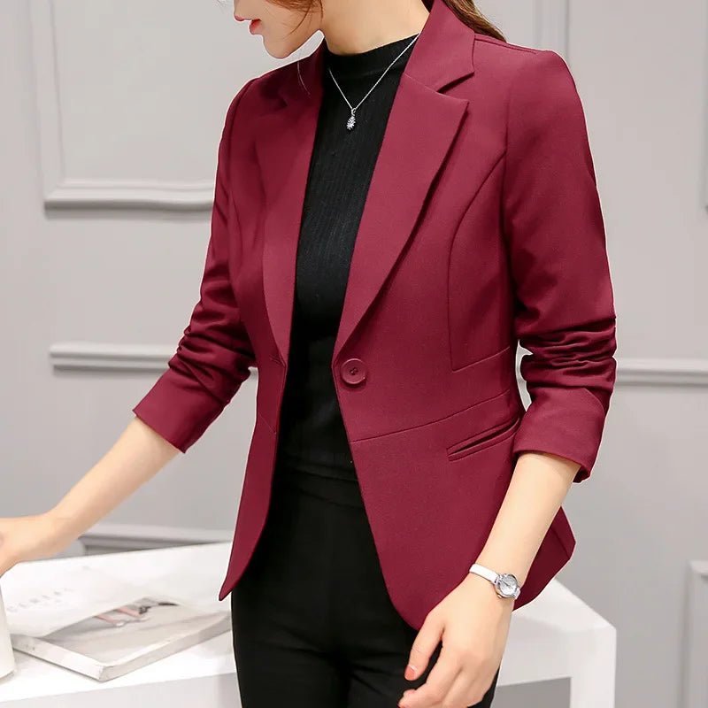 maoxiangshop Black Women Blazer Formal Slim Blazers Lady Office Work Suit Pockets Jackets Coat Female Wine Notched Blazer Jackets Femme