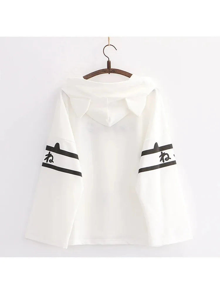 maoxiangshop Women's Hooded Sweatshirt Letter Print Drawstring Cotton Hoodies Autumn Winter Long Sleeve Harakuju Pullover Tracksuits