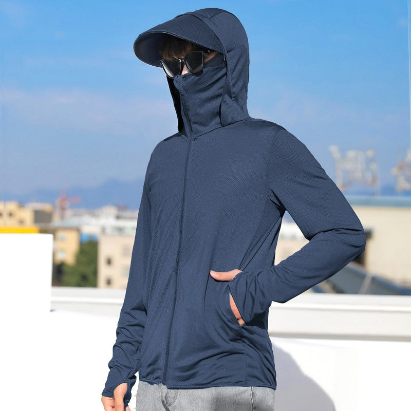 maoxiangshop Summer Sun Protection Skin Coats Men Ultra-Light Sportswear Hooded Outwear Quick Dry Fishing T-shirts Sunscreen Tops