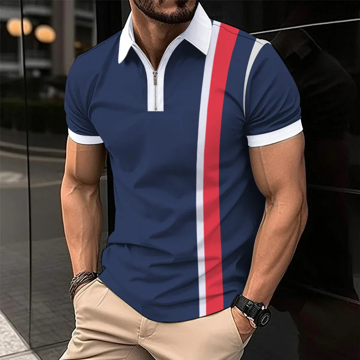 maoxiangshop 2024 Summer Best-Selling Men's Polo Shirt Lapel Printed Men's Clothing Stripes Polo Shirt Casual Sports Men's Shirt