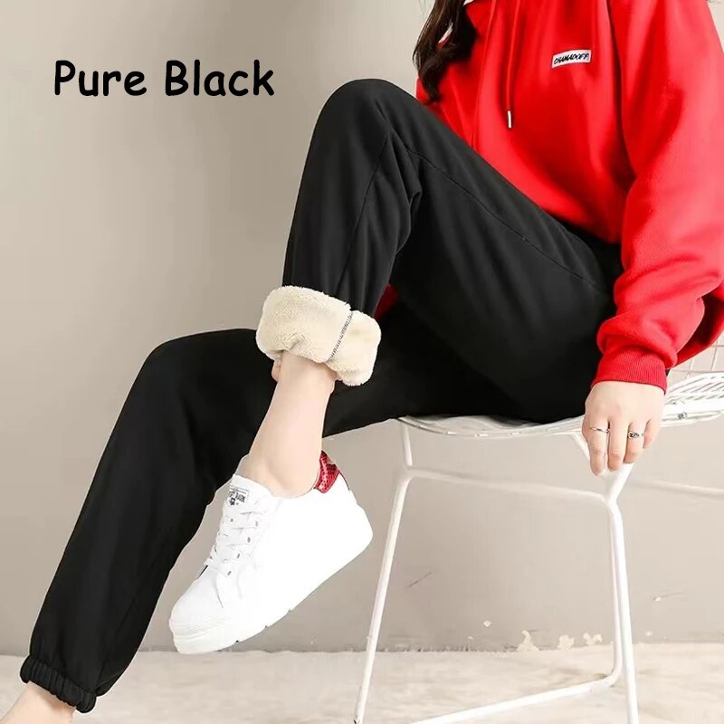 maoxiangshopWinter Thick Fleece Leggings Women Casual Harlan Pants Versatile Straight Pants Trendy Ankle-Length Trousers Warm Sweatpant