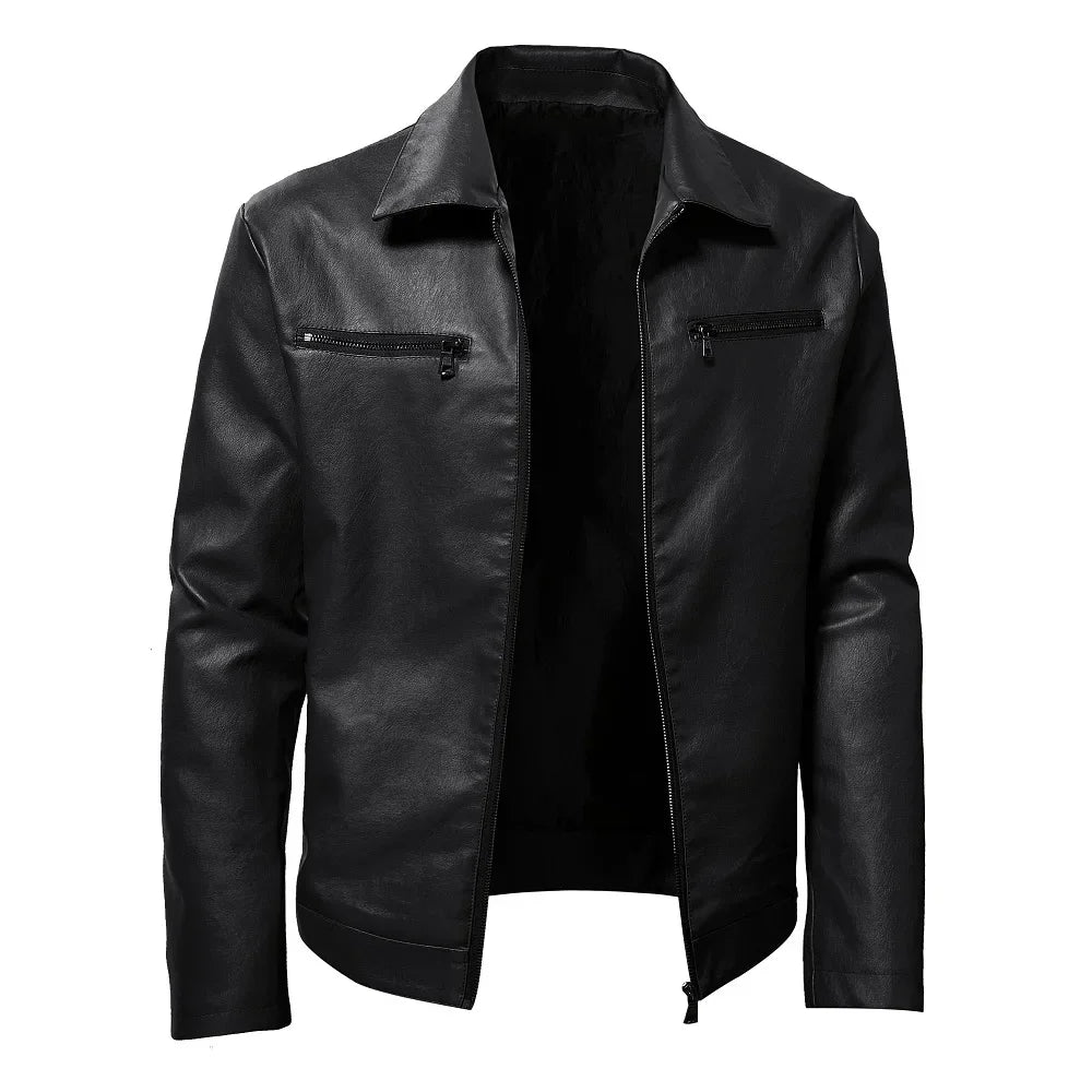 maoxiangshop Men Quality Casual PU Leather Coat Red Slim Rider Style Leather Jacket Popular Young Leather Jackets