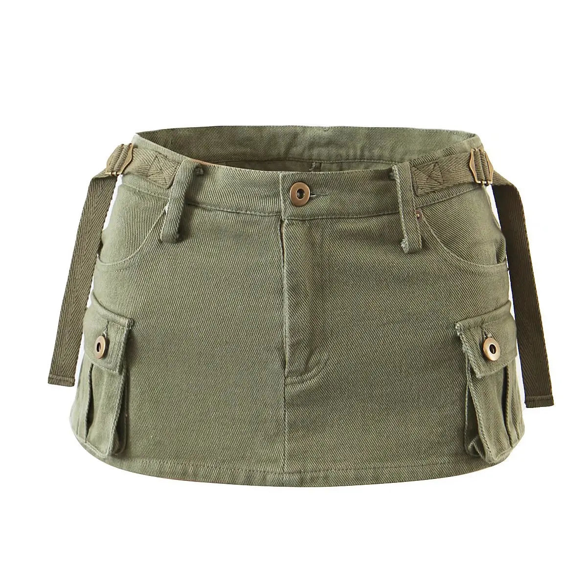 maoxiangshop Denim Cargo Mini Skirt Women Korean Style Low Waist Slim Sexy Vintage Streetwear Green Jean Skirt Y2k Girl Summer