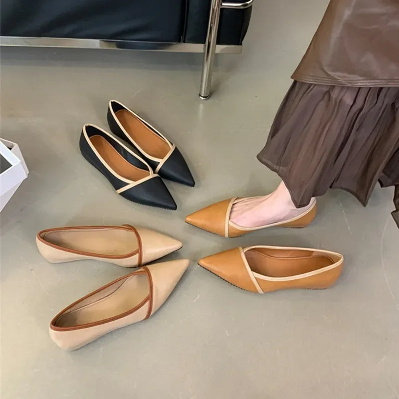 maoxiangshop - 2024 Autumn Elegant Pointed Toe Women Pumps Comfort Soft Leather Wedge Inner Height Women Shoes Office Fashion Flats Loafers