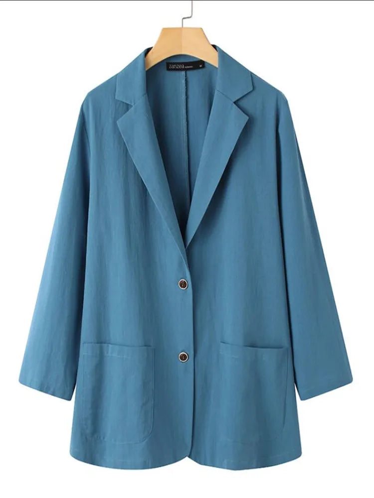 maoxiangshop Elegant Solid Blazer Women Autumn Overcoats Casual Long Sleeve Single Button Coats Female Lapel Outwears Oversized