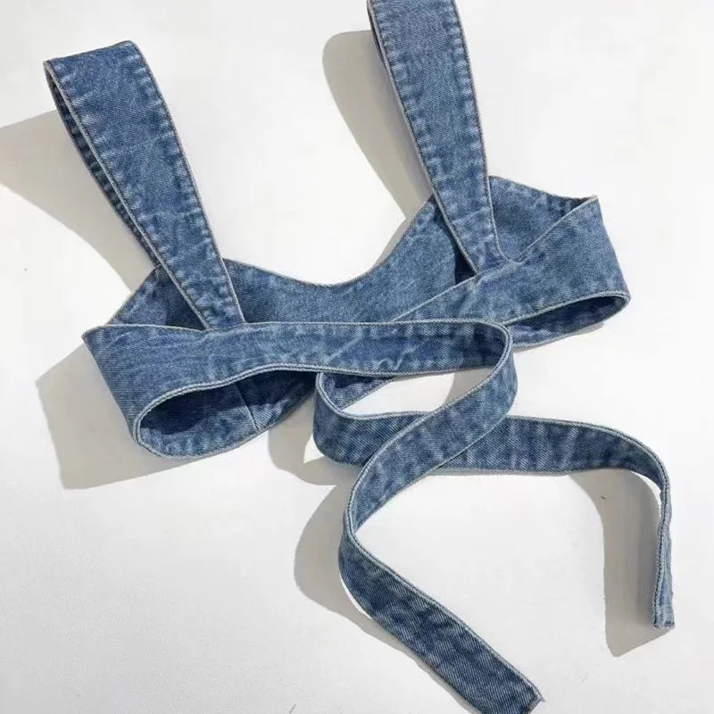 2024 Summer New Special Sexy Denim Tops Vest Strapless Shirts Cute Dress Up Versatile Super Short Jean Tops