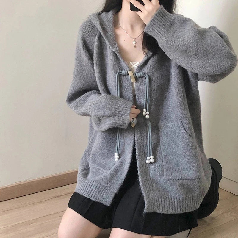 Women Cardigan Sweater Fashion Streetwear Female Loose Knitted Coats Casual All Match Korean Hooded Jacket Autumn New