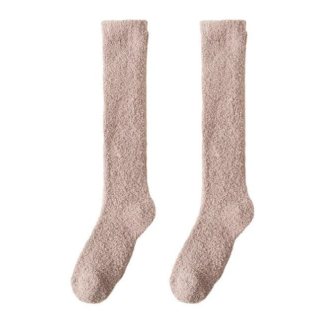 maoxiangshop Unisex Candy Coral Fleece Long Socks Women Plush Winter Warm Thick Thigh Stockings Lolita Thigh High Home Sleep Floor Sock