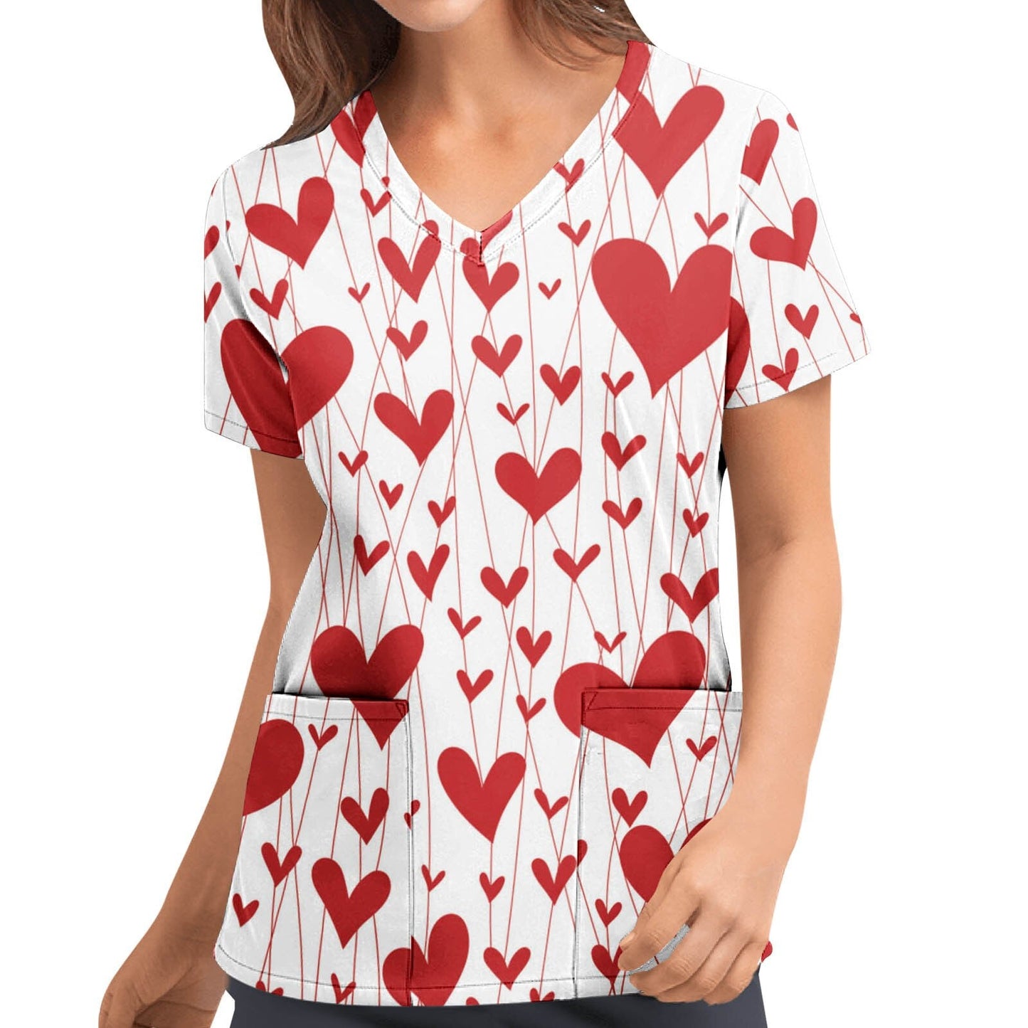maoxiangshop Cute Cartoon Animals Print Christmas Nursing Scrubs Women Tops Short Sleeve pet salon Work Uniform Blouse Costume Shirts Female