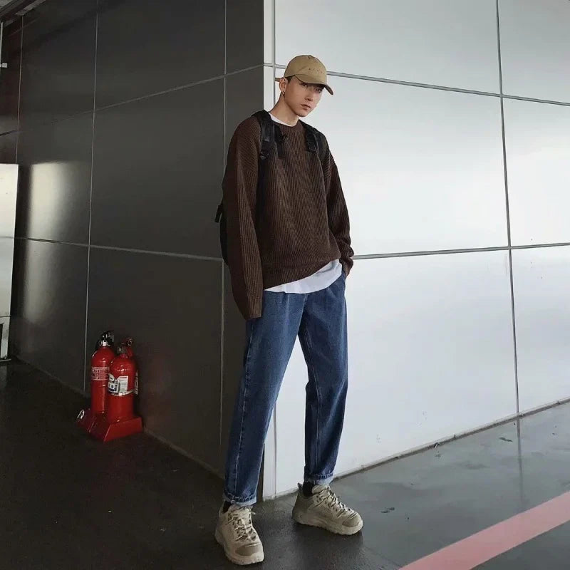 maoxiangshop Men Autumn Solid Color Wool Sweaters Slim Fit Streetwear Mens Clothing Casual Knitted Sweater Men Korean Fashion Pullovers