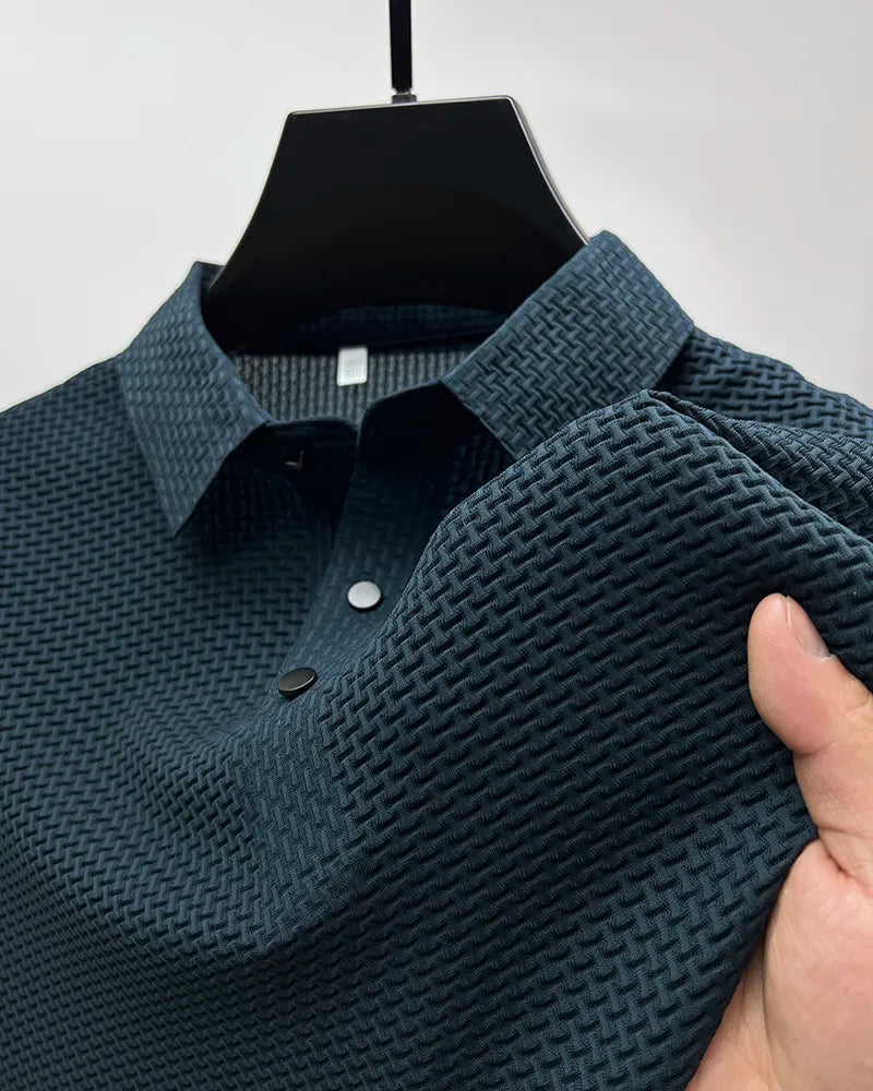 maoxiangshop High-end ice silk elastic Polo shirt New summer T-shirt trend Breathable men's clothing Business short sleeve luxury top